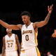 Nick Young, No. 0 of the Los Angeles Lakers, celebrates in the fourth quarter against the Toronto Raptors at Staples Center on Nov. 30, 2014, in Los Angeles.
Stephen Dunn/Getty Images
